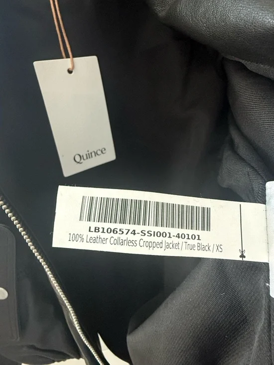 Quince 100% Leather Collarless Cropped Bubble Hem Jacket